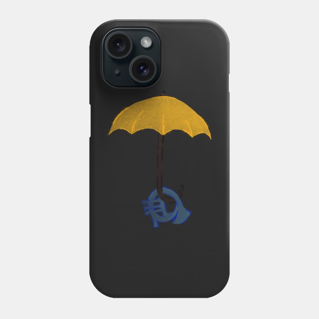 Yellow umbrella and blue horn - black Phone Case by Uwaki