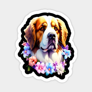 Saint Bernard Dog Surrounded by Beautiful Spring Flowers Magnet