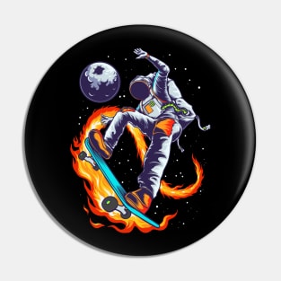 Astronaut Skateboarding Illustration Pin