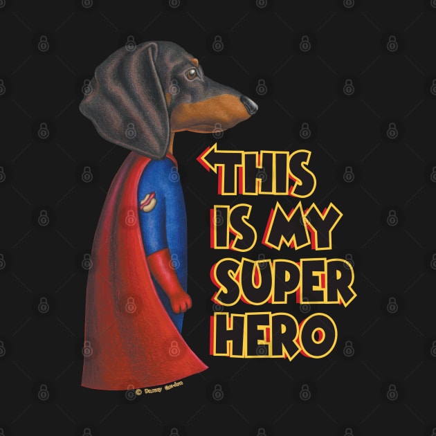 Black Dachshund Super Dog Red Cape by Danny Gordon Art