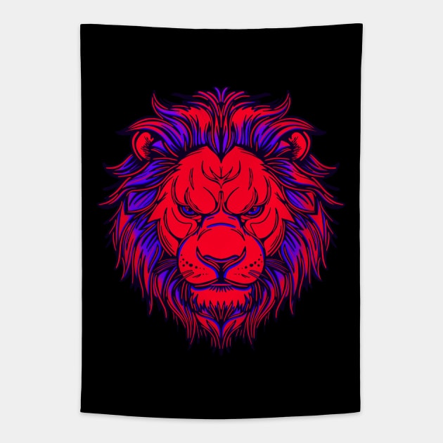 Bright red lion with blue mane Tapestry by DaveDanchuk