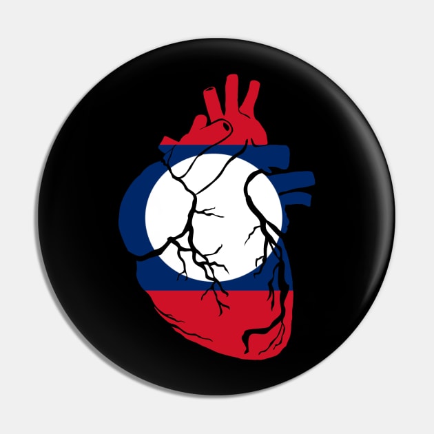 Laos Flag, Anatomical Heart Design Pin by Bun Art Store