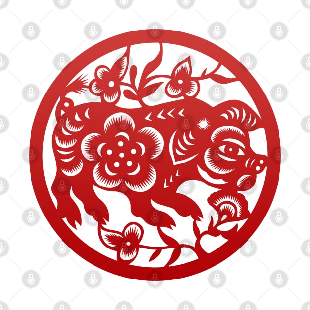 Chinese Zodiac Pig in Red by Takeda_Art