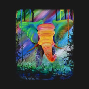 Colorful rainbow green elephant watercolor design art T-Shirt