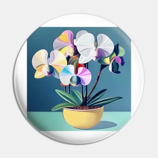 Pastel Orchids in Yellow Vase Pin