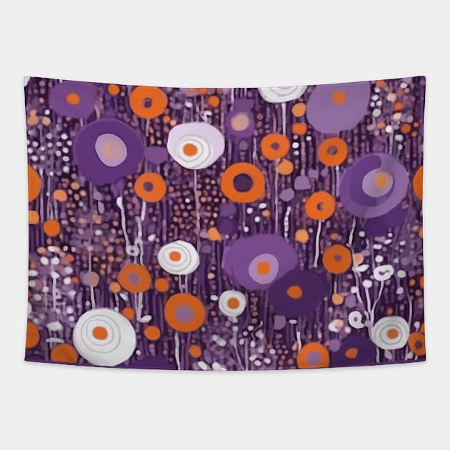 Purple Orange and White Abstract Flowers After Klimt Tapestry by bragova