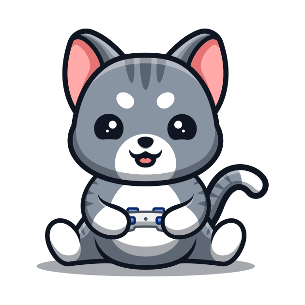 Domestic Cat Sitting Gaming Cute Cartoon by GumregaStd
