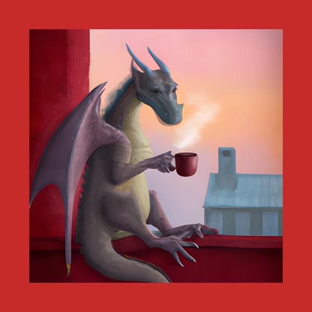 Grey Dragon Drinking Coffee by druidwolfart