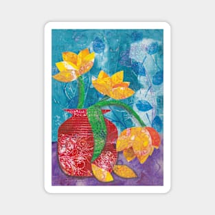 Tulips in mixed media collage Magnet