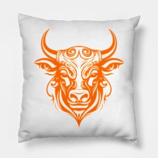 Orange taurus bull tribal design Pillow