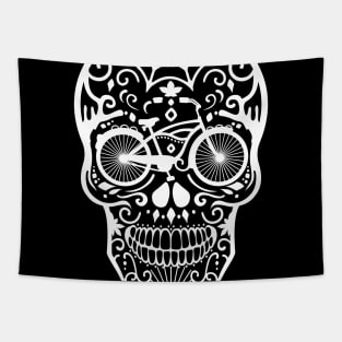 Mexican Bicycle Skull - Black and White Tapestry