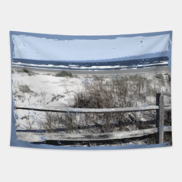 Lispe Beach Dune with Split Rail Fence Tapestry by Lispe