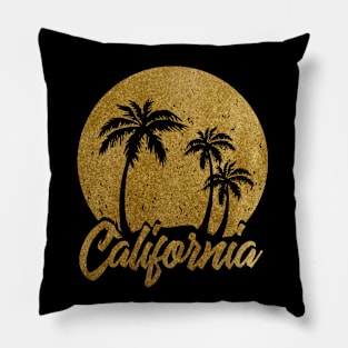 California text with Palm Trees Golden Print Pillow