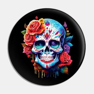 Beautiful Mardi Gras Skull with Roses. Pin