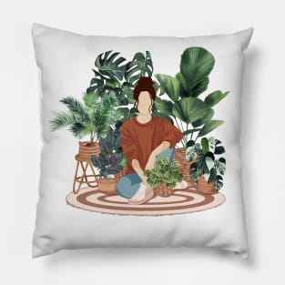 Plant lady, Girl with plants 2 Pillow