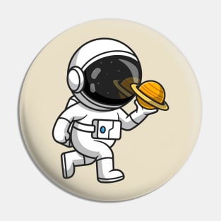 Cute Astronaut Holding Planet Cartoon Pin