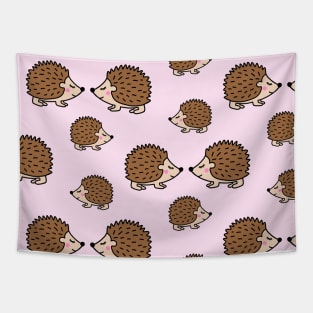 Cute little brown hedgehogs in pink love Tapestry