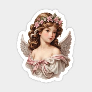 Vintage Pink Girl Christmas Angel with Roses Magnet