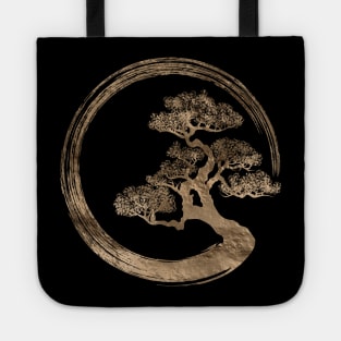 Enso Zen Circle and Bonsai Tree Gold Tote