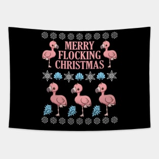 Flamingo Dancing With Snow Fish Merry Flocking Christmas Day Tapestry