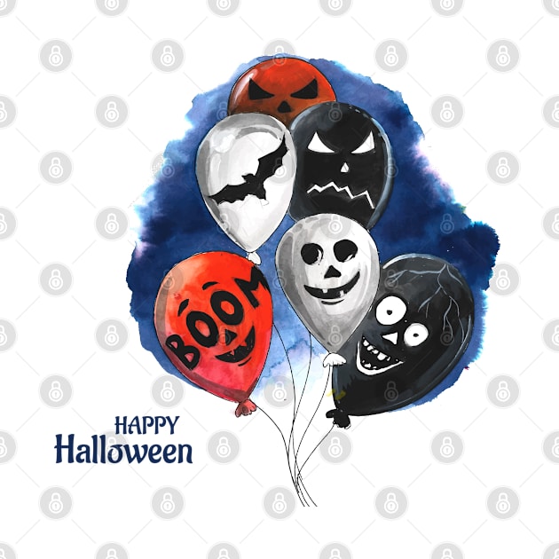 Happy Halloween Balloon Flying by Mako Design 