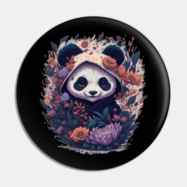 Cute Ninja Panda With Flowers Art Martial Floral Baby Pana Pin by BaliChili