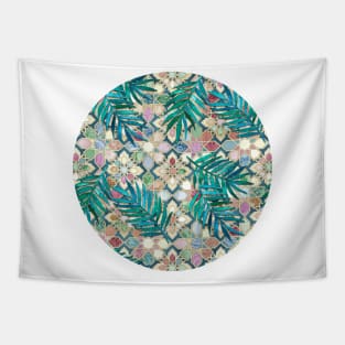 Muted Moroccan Mosaic Tiles with Palm Leaves Tapestry