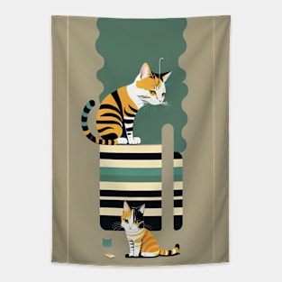 Striped Whiskers: Playful Cat Design Tapestry