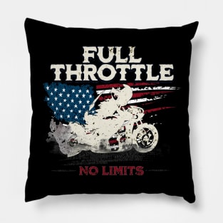 Full Throttle No Limits Motorcycle Drag Racing USA American Flag Pillow