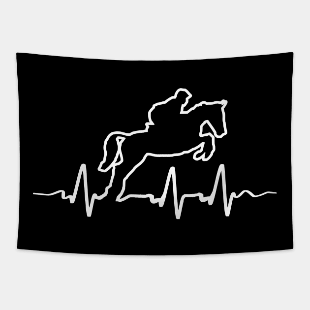EKG Love Horse Jumping Equestrian Heartbeat Pulse Line Tapestry by TeeCreations
