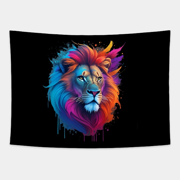 Colorful Lion Art Tapestry by VisionDesigner