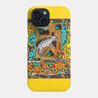 WEIRD MEDIEVAL BESTIARY MAKING MUSIC, Cat Playing Organ,Harpist Rabbit,Snail Cat in Yellow Blue Phone Case