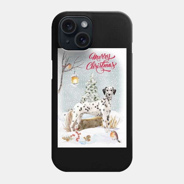 Cute Dalmatian Merry Christmas Santa Dog Phone Case by Puppy Eyes