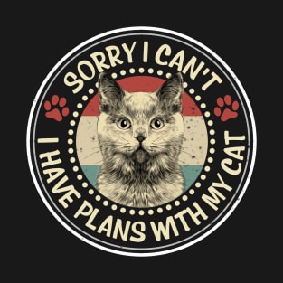 Sorry I Can't I Have Plans With My Cat Retro Vintage T-Shirt