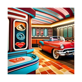 Retro Car inside Diner - retro 90s pop art T-Shirt