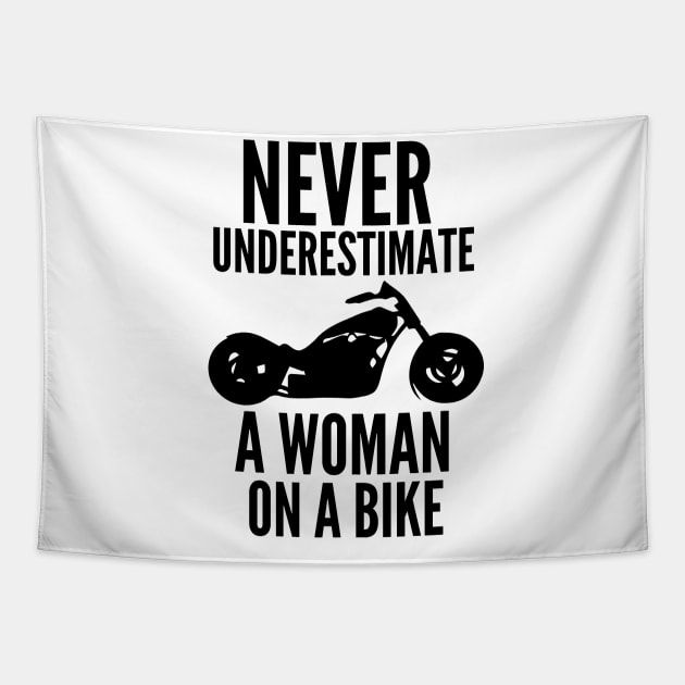 Never underestimate a woman on a bike Tapestry by mksjr