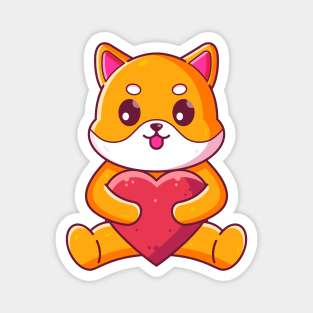 Cute shiba inu sitting hugging love Magnet