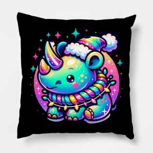 Rhinoceros Christmas Rhino Winter Kawaii Cute Chibi Pillow