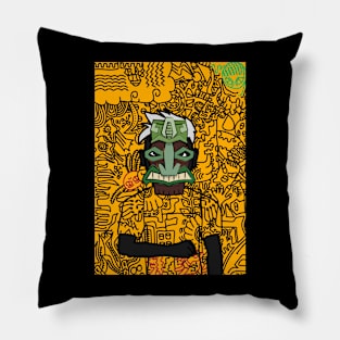 MaleMask NFT with HawaiianEye Color and DarkSkin Color - Doodle Style Pillow