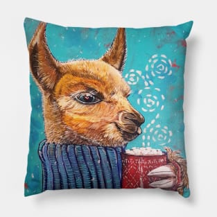 Llama Alpaca winter hot chocolate Pillow