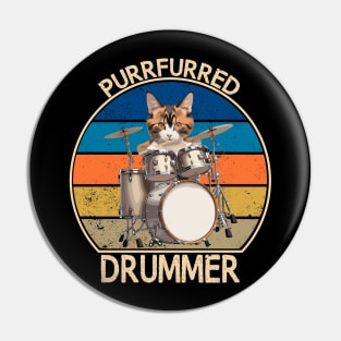 PurrFurred Drummer Funny Cat Playing Drums Pin