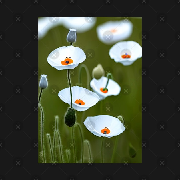 CLEAN WHITE POPPY LIGHT GREEN BACKGROUND by sailorsam1805