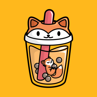 Bubble Tea with Cute Kawaii Fox Inside T-Shirt