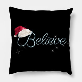 Pretty BELIEVE with Santa Hat Holiday Christmas Pillow