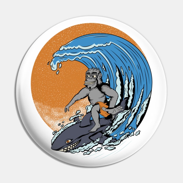 Gorilla & Shark Surfing Pin by dotphix