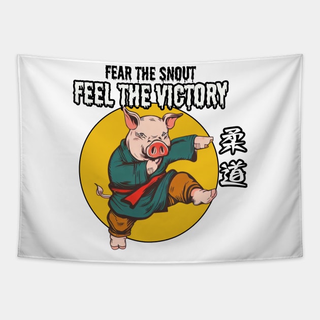 Judo piglet Tapestry by Japanese Fever