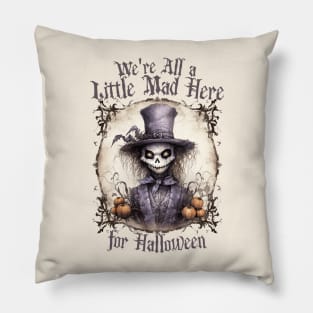 Halloween Mad Hatter Skull Grin Creepy Design Pillow