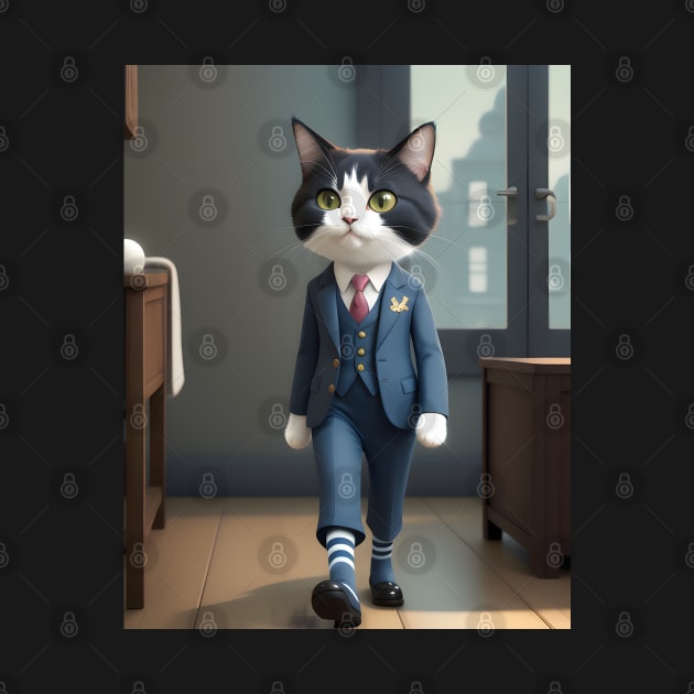 Cat Wearing a Suit - Modern Digital Art by Ai-michiart