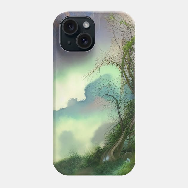 Digital Painting of a Beautiful Nature With High Mountains With Fog Phone Case by Promen Art