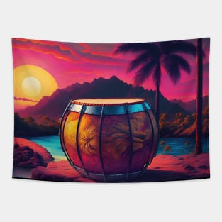 80s Style Hawaiian Drum in a Beautiful Sunset Retro Vintage Travel Artwork Tapestry